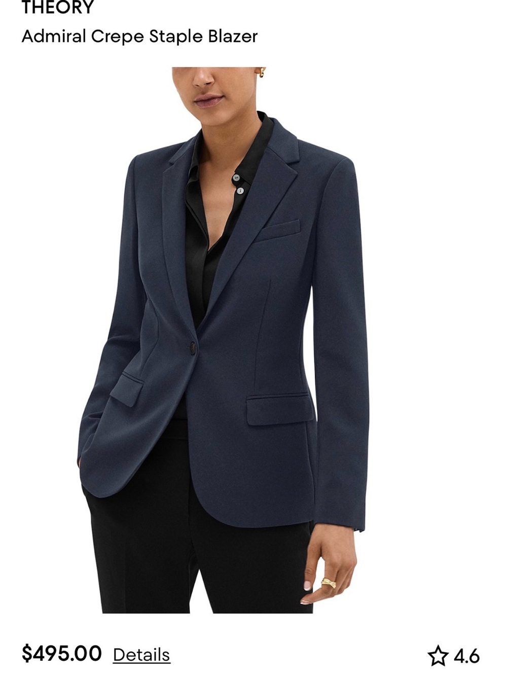 Theory Navy Single-Button Crepe Blazer